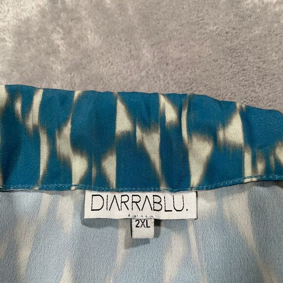 Diarrablu Gnoor Dress 2XL Blue Ikat Geometric Flowy Resort Maxi Vacation Flounce - Picture 3 of 11